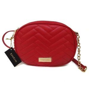 NWT Bebe "Sophia" Red Quilted Leather Canteen Purse Crossbody Strap Adjustable